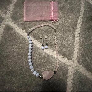 Chic Pink and Blue Beaded Necklace Set